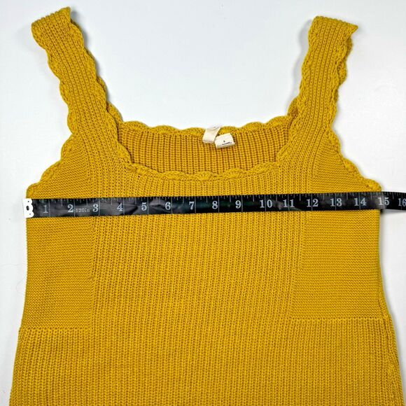Moth Anthropologie Scallop Knit Sweater Tank Top Small Mustard Yellow Cottage - Picture 8 of 10